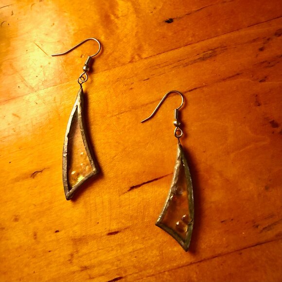 Elegant Handmade Artisan Clear Glass Earrings with Iridescent Finish - Picture 1 of 5